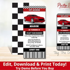 Race Car Ticket Invitation - Racing Birthday Invitation - Car Race Party - Raceway Party Theme - PECA6