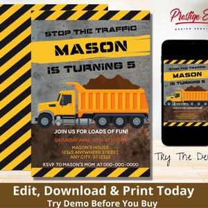 Construction Invite - Dump Truck Party - Digger Theme - Construction Birthday - Bulldozer Invitation - Under Construction Invite- PEC311