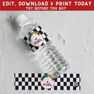 Race Car Water Bottle Label - Car Birthday Water Wrapper - Custom Water Labels - Racing Party - Printable Water Label - PECA6