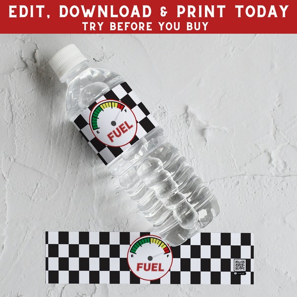 Etiqueta de botella de agua de coche de carreras - Envoltorio de agua de cumpleaños de coche - Etiquetas de agua personalizadas - Fiesta de carreras - Etiqueta de agua imprimible - PECA6