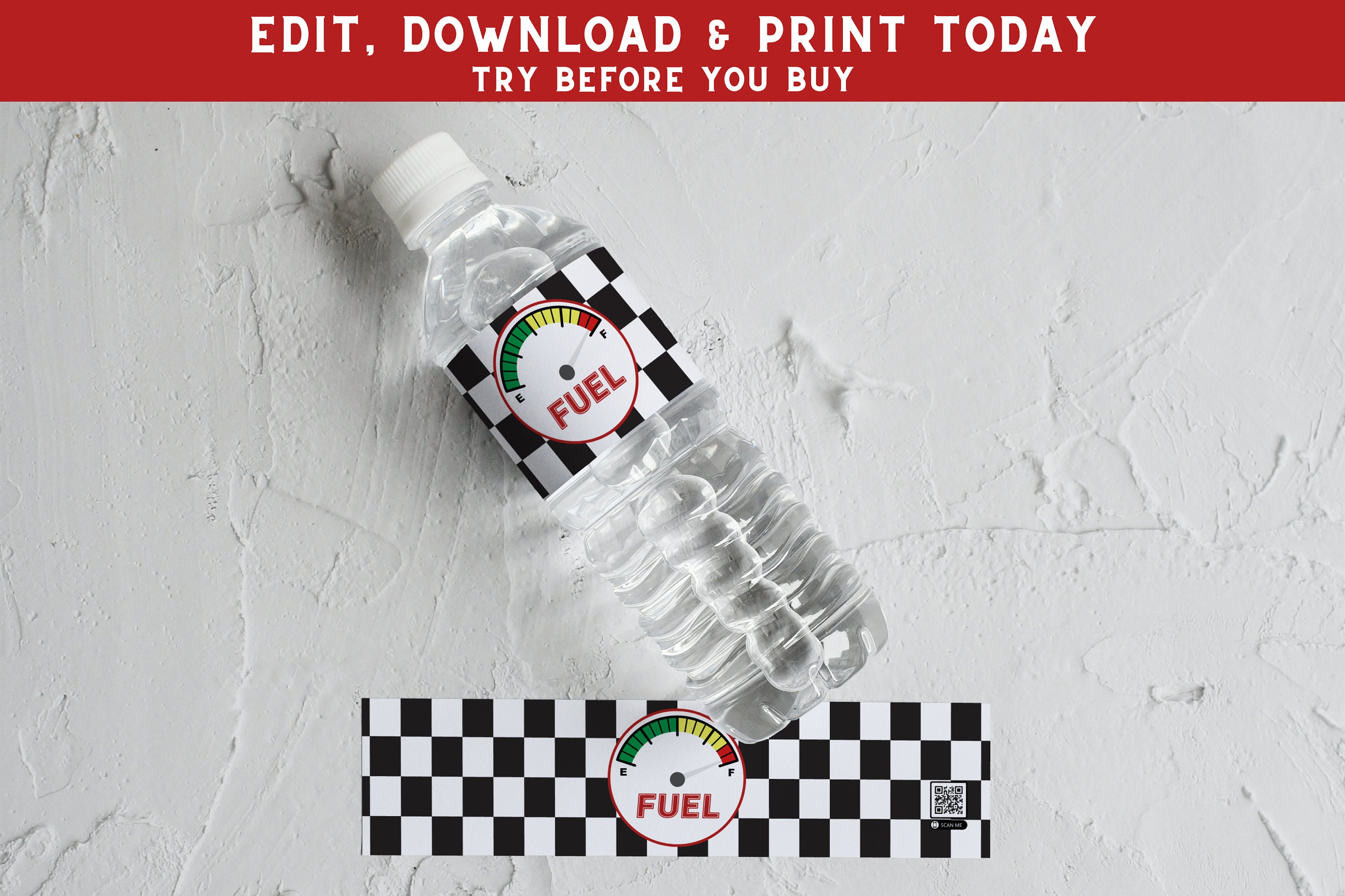 Race Car Water Bottle Label - Car Birthday Water Wrapper - Custom Water Labels - Racing Party - Printable Water Label - PECA6
