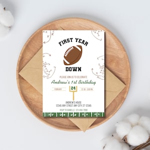 Football 1st Birthday Invitation, Sports Theme Party Invite, First Year Down, Boys Football Party, Football Birthday - PEFO2