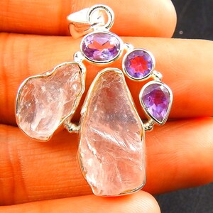 Natural Pink Rose Quartz Rough/925 Sterling Silver Pendant/Necklace Pendant/Unique jewelry/Wedding Gift/Gift For Her/Pendant