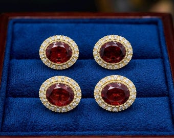 Tuxedo Buttons Lab Ruby Gemstone | Gold & Silver Finish | Groom Wedding Formal Accessories |