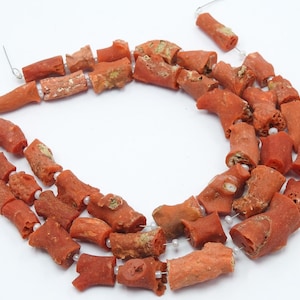 Red Coral Natural Polished Rough Tube Shape Bead 8Inch Strand 20X10To10X8 MM For Making Jewelry