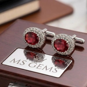 Lab Ruby Cufflinks for Men | Gold & Silver Finish | Wedding Groom Formal Shirt Accessories