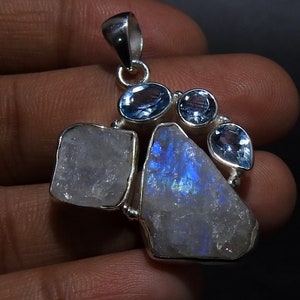 925 Sterling Silber/weißer Regenbogen Mondstein Anhänger/Natürlicher Regenbogen Mondstein/Kristall Schmuck/Rohschmuck/Geschenk für Sie