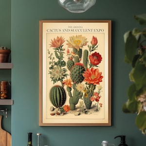Arizona Cactus Print, Vintage Botanische Grafiek, Arizona Poster, Keuken Plant Print, Mid Century Home Decor