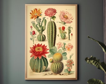 Vintage Kaktus Print, botanische Succulet Chart, Kaktus Wandkunst, alte Pflanze Print