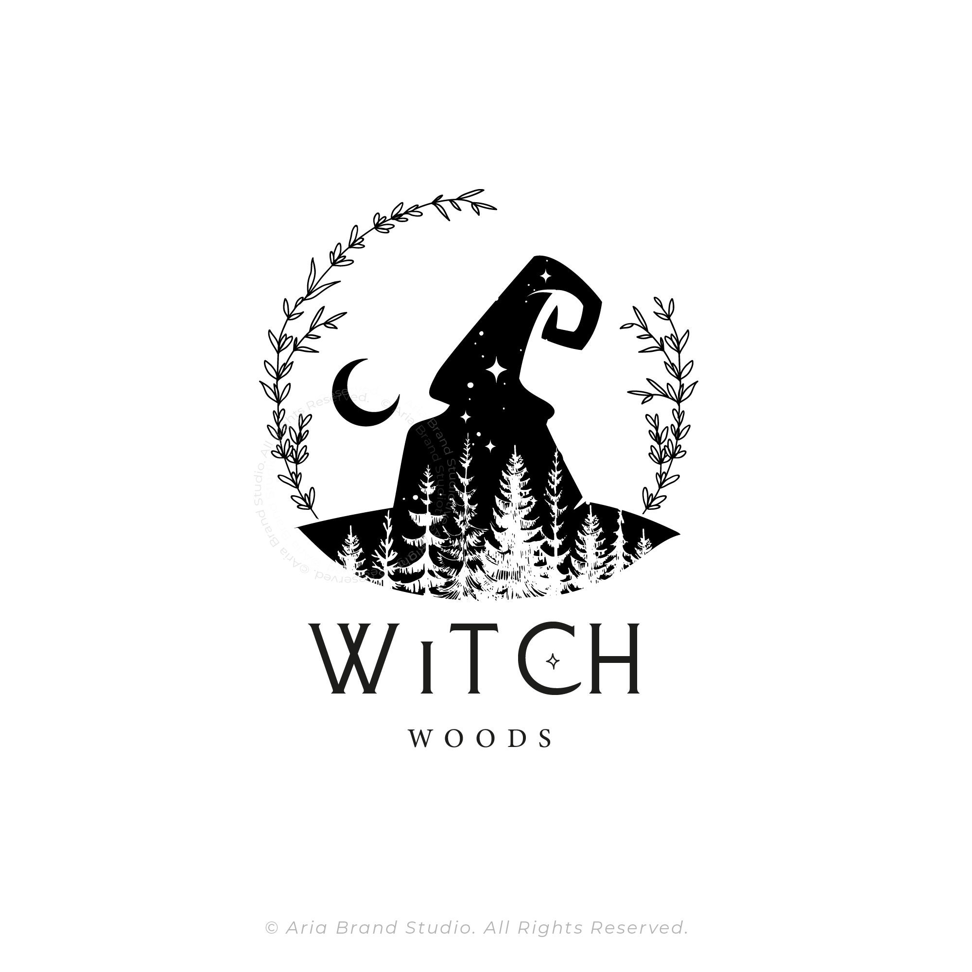 Witch Hat Logo Design Witchy Logo Black And White Stamp Logo Design 