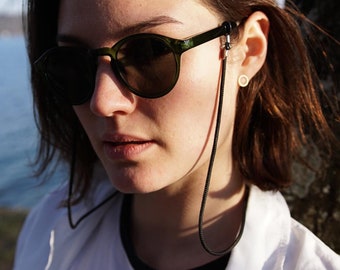 Schwarzes Brillenband CROW soleash®, Handarbeit, Brillenkette in 3mm, Einfarbig