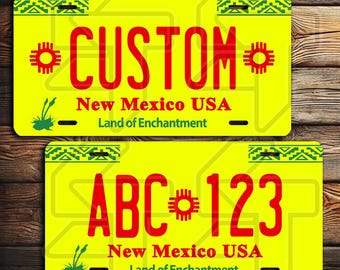 Aangepaste nummerplaat New Mexico, png-bestand: geel sublimatiebestand (9 tekens)