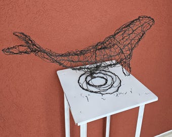 Handcrafted whale wire sculpture | Modern metal art | Minimalist marine decor