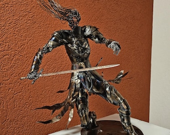 Aegis - Knight sculpture made of metal - small, compact art decoration statue for your living room or office