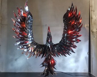 Phoenix metal sculpture "Bright" – Small, compact art decoration statue for your living room or office