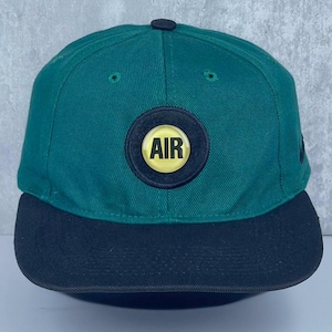 Sällsynt Nike Air gummimärke Snapback Vintage grönsvart basebollkeps från 1990-talet, 57 cm