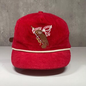 Vintage Red Corduroy Cap America USA Eagle Embroidery Strapback Golf Hat
