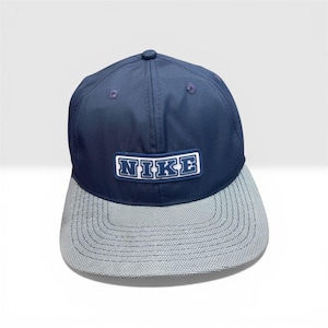 Vintage 90s Nike Swoosh Nylon Snapback Cap Made in USA,Retro Nike Rubber Patch Logo Hat,Rare Streetwear Collectible,Navy Blue Silver
