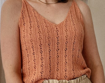 Knitting Pattern | Fleur Cami | English German French Digital PDF download | summer tank top strappy camisole eyelet lace pointelle ribbed