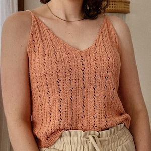 English Knitting Pattern | Fleur Cami |  PDF | summer tank top strappy camisole eyelet lace pointelle ribbed