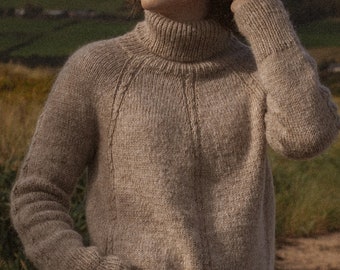 Knitting Pattern | Breve Pullover | Digital PDF download | cable twist circular yoke turtleneck sweater knitted modern top down wool jumper