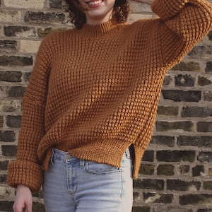 English Crochet Pattern | The Weekend Waffle Sweater |  Digital PDF | pullover mock neck boho modern ribbed jumper