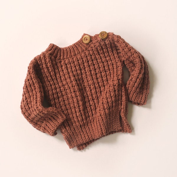Crochet Pattern | The Weekend Waffle Baby Sweater | Digital PDF download | toddler boho modern kids ribbed jumper pullover size Newborn 5T