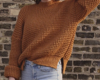 Crochet Pattern | The Weekend Waffle Sweater | Digital PDF download | pullover mock neck boho modern ribbed jumper