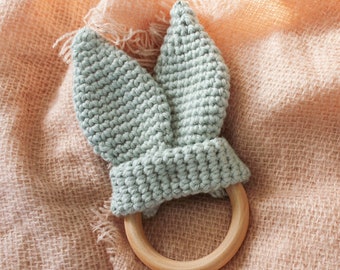 Crochet Pattern | Bunny Ear Crinkle Baby Toy | Digital PDF download | teething wood ring gift baby shower handmade diy boho modern