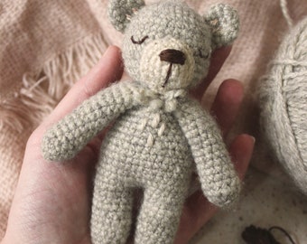 English Crochet Pattern | Mini Teddy Bear Amigurumi | Digital Download | newborn photo prop toy woodland animal baby handmade miniature