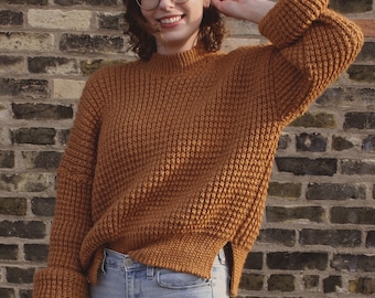 Crochet Pattern | The Weekend Waffle Sweater Adult Sizes XXS-5X | Digital PDF download | pullover mock neck boho modern ribbed jumper