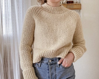 Patrón de punto / Isle Pullover / Descarga digital PDF / suéter cuello simulado tejido moderno jersey de lana recortado acanalado