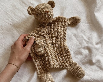 Crochet Pattern | Sleepy Bear Lovey Security Blanket | PDF download | woodland animal baby shower handmade amigurumi toy newborn nursery