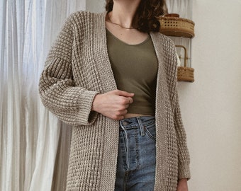 English Crochet Pattern | The Weekend Waffle Cardigan |  Digital PDF | adult cardi modern button pocket sweater ribbed jumper