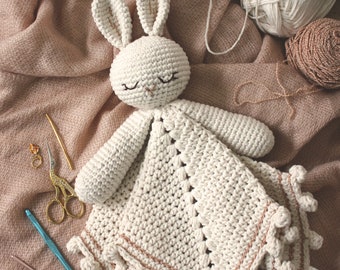 Crochet Pattern | Sleepy Bunny Lovey Security Blanket | PDF download | woodland animal baby shower handmade amigurumi toy newborn nursery
