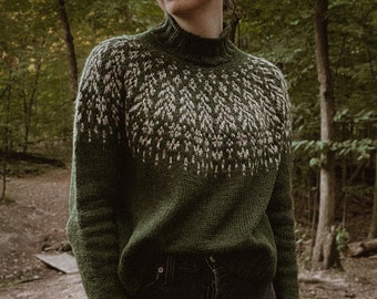 Knitting Pattern | Abeline Pullover | Digital PDF download | colorwork fair isle sweater crew neck knitted modern ribbed cropped wool jumper