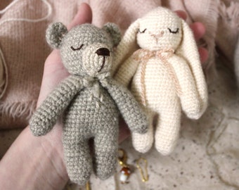 Crochet Pattern | 2 Pack Mini Bunny Rabbit & Teddy Bear Amigurumi | Digital Download | Tutorial newborn photo prop toy miniature animal tiny