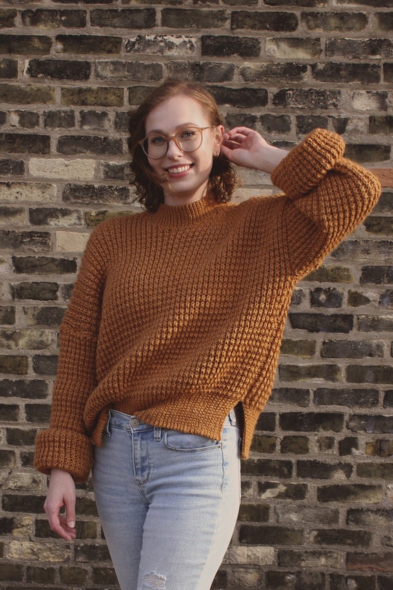 Crochet Pattern the Weekend Waffle Sweater Adult Sizes XXS-5X Digital PDF  Download Pullover Mock Neck Boho Modern Ribbed Jumper 