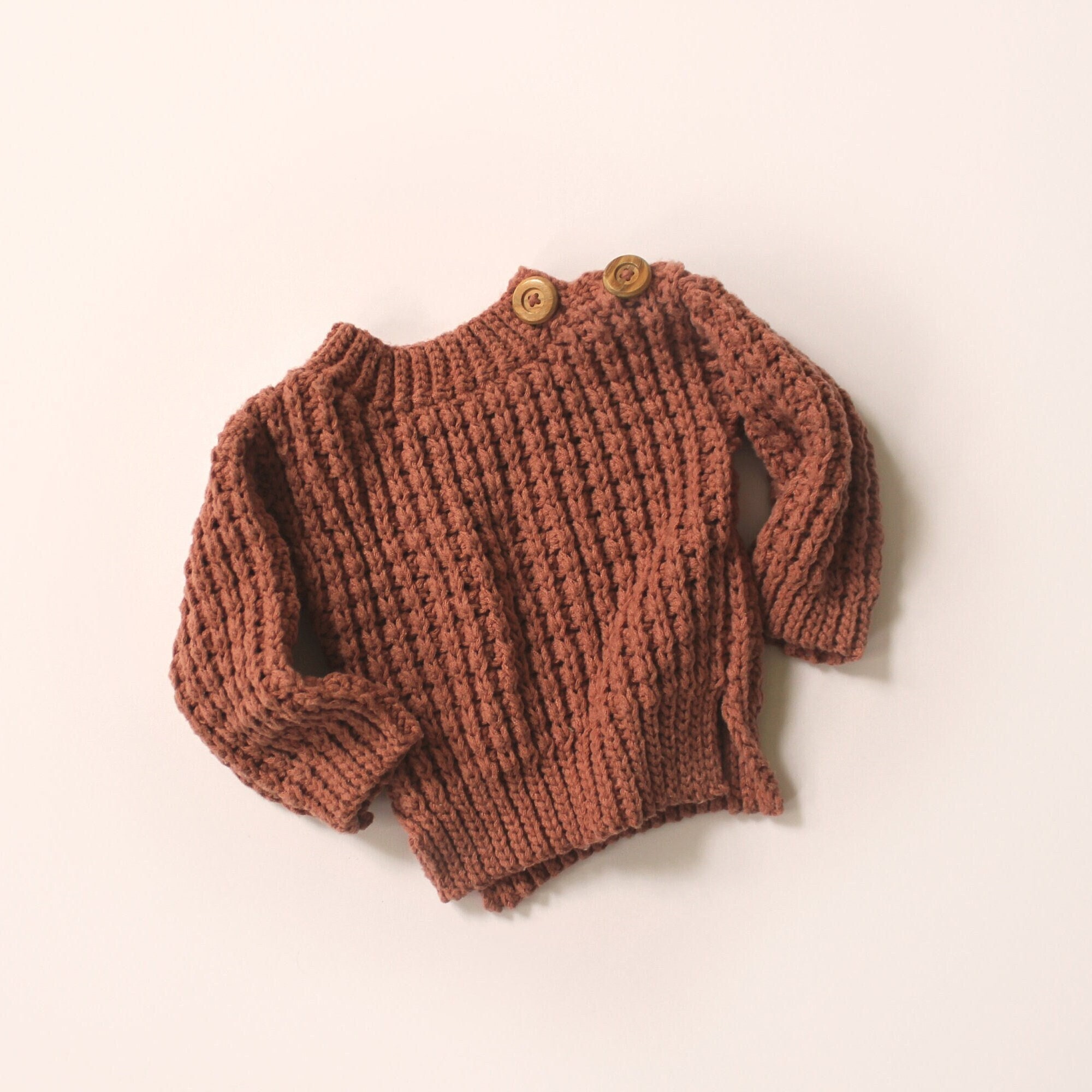 English Crochet Pattern | The Weekend Waffle Baby Sweater |  Digital PDF | toddler boho modern kids ribbed jumper pullover size Newborn 5T