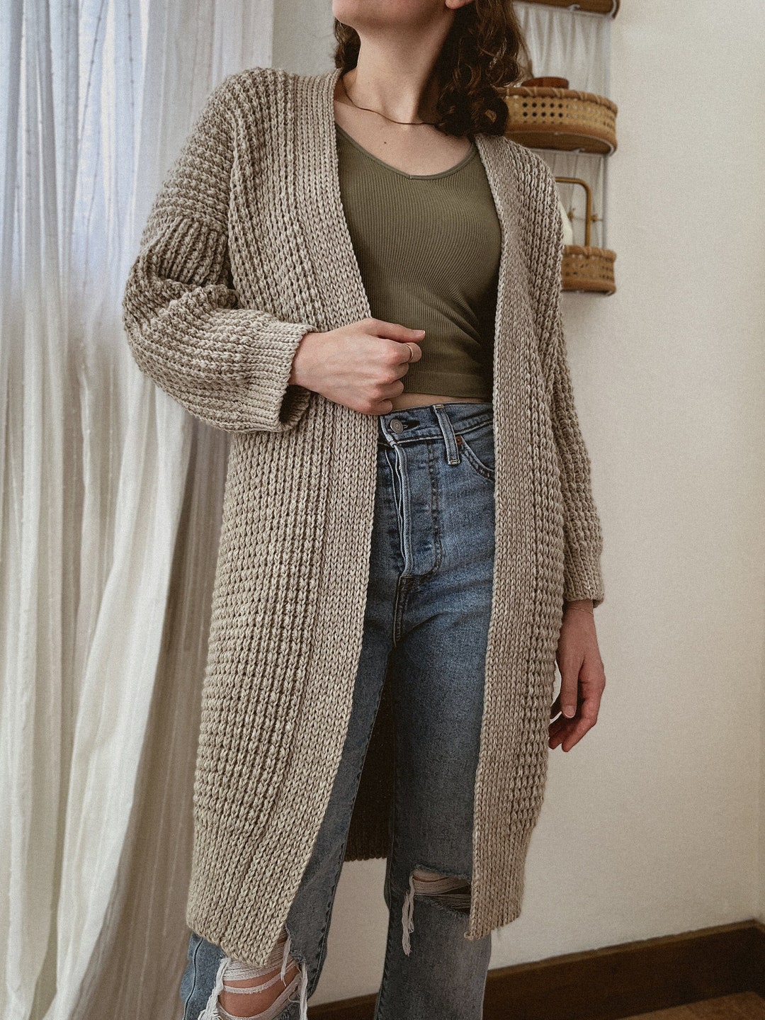 Crochet Pattern the Weekend Waffle Cardigan Digital English PDF Adult Cardi Modern Button Pocket Sweater Ribbed Jumper