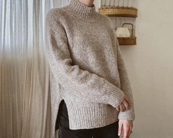 Patrón de punto inglés / Jersey Brora / PDF digital / Jersey de punto fácil con canesú circular, cuello redondo y cuello alto, estilo moderno oversize tejido de arriba abajo