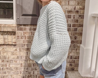 Crochet Pattern | The Weekend Waffle Sweater Kids Sizes 6-16 | Digital PDF download | pullover mock neck boho modern ribbed jumper thermal