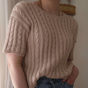 English Knitting Pattern | Honey Tee |  Digital PDF | summer t-shirt top short sleeve tee blouse cable ribbed sweater