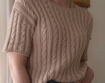 English Knitting Pattern | Honey Tee |  Digital PDF Download | summer t-shirt top short sleeve tee blouse cable ribbed sweater