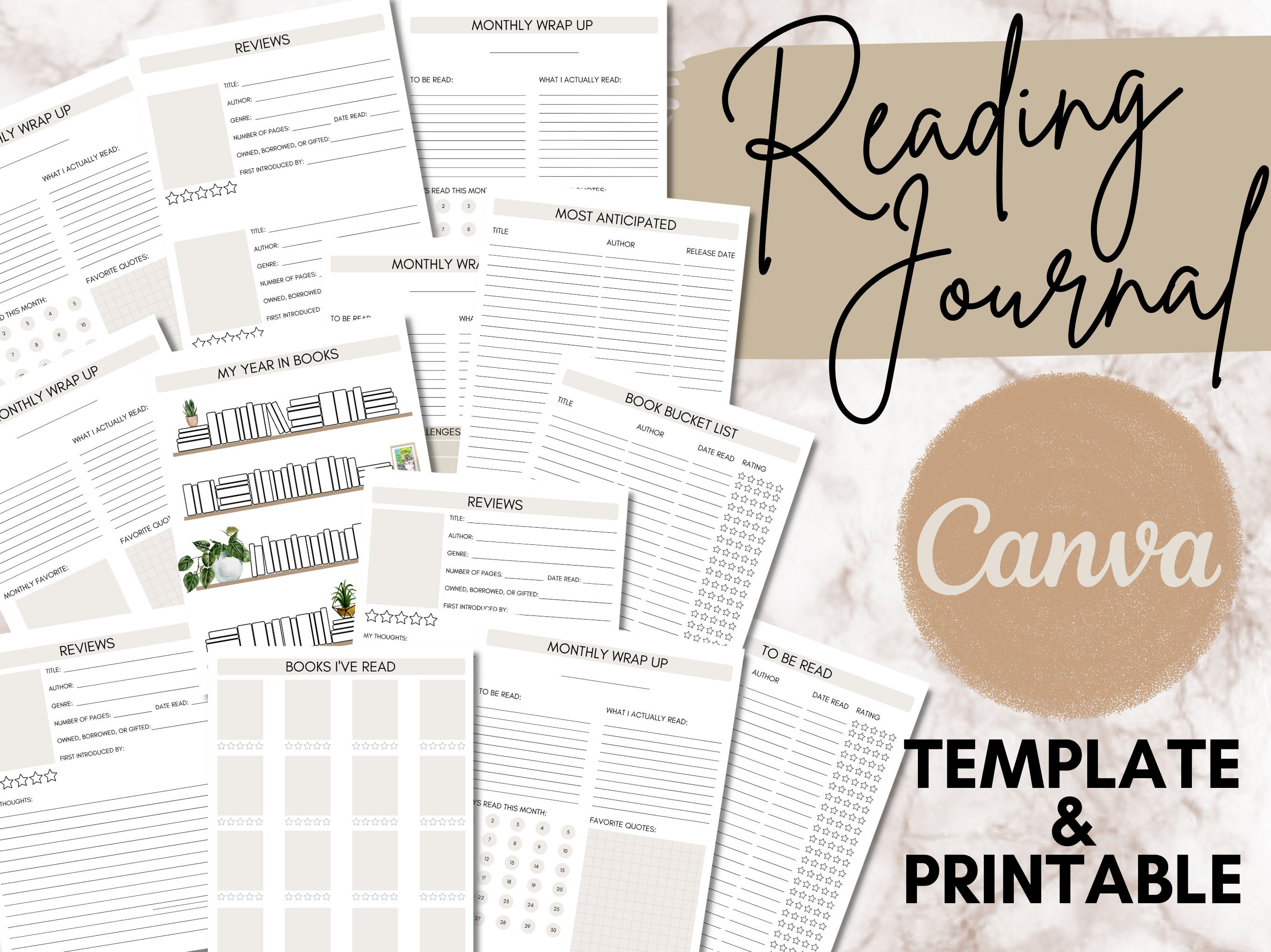 Reading Journal Printable Template Reading Tracker Book Etsy