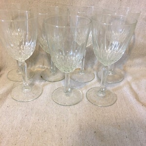 Mid Century Modern Cut Glass Wine Goblets (Set of 7)