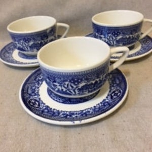 Vintage Blue Willow Cup and Saucers (Sets of 3)