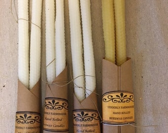 Handrolled Organic Beeswax Taper Candles 12" Pair