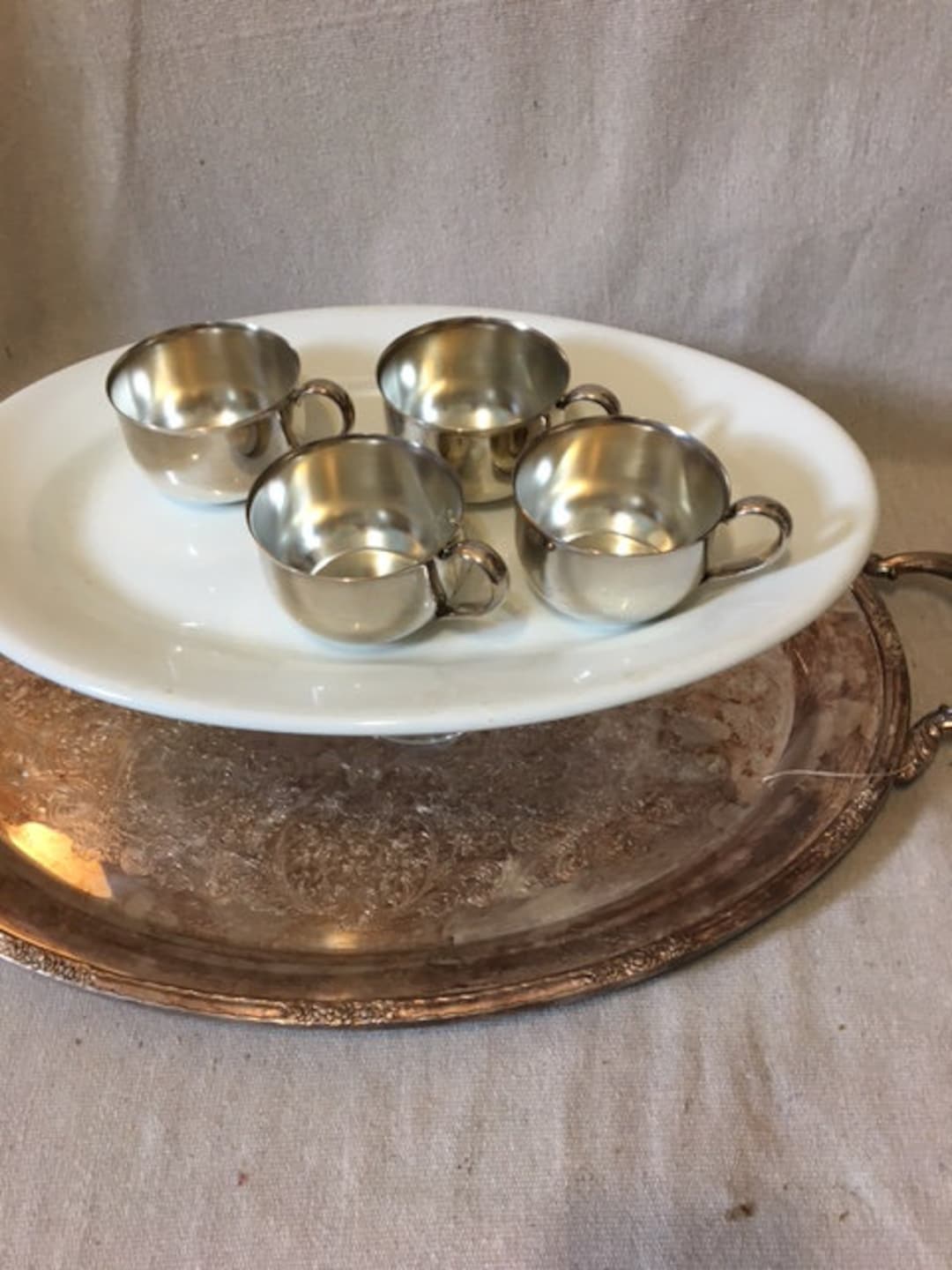 Mid Century Silver Plate Cup scoop Set set of 4 Etsy