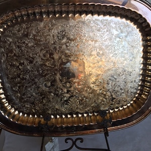 Huge Vintage Silver Plate Footed Tray w/Handles